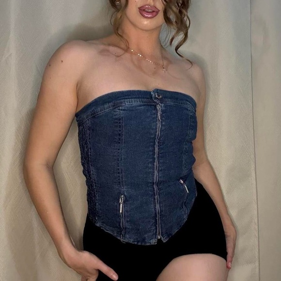 Vintage Plein Sud Y2K Denim Strapless Corset Top